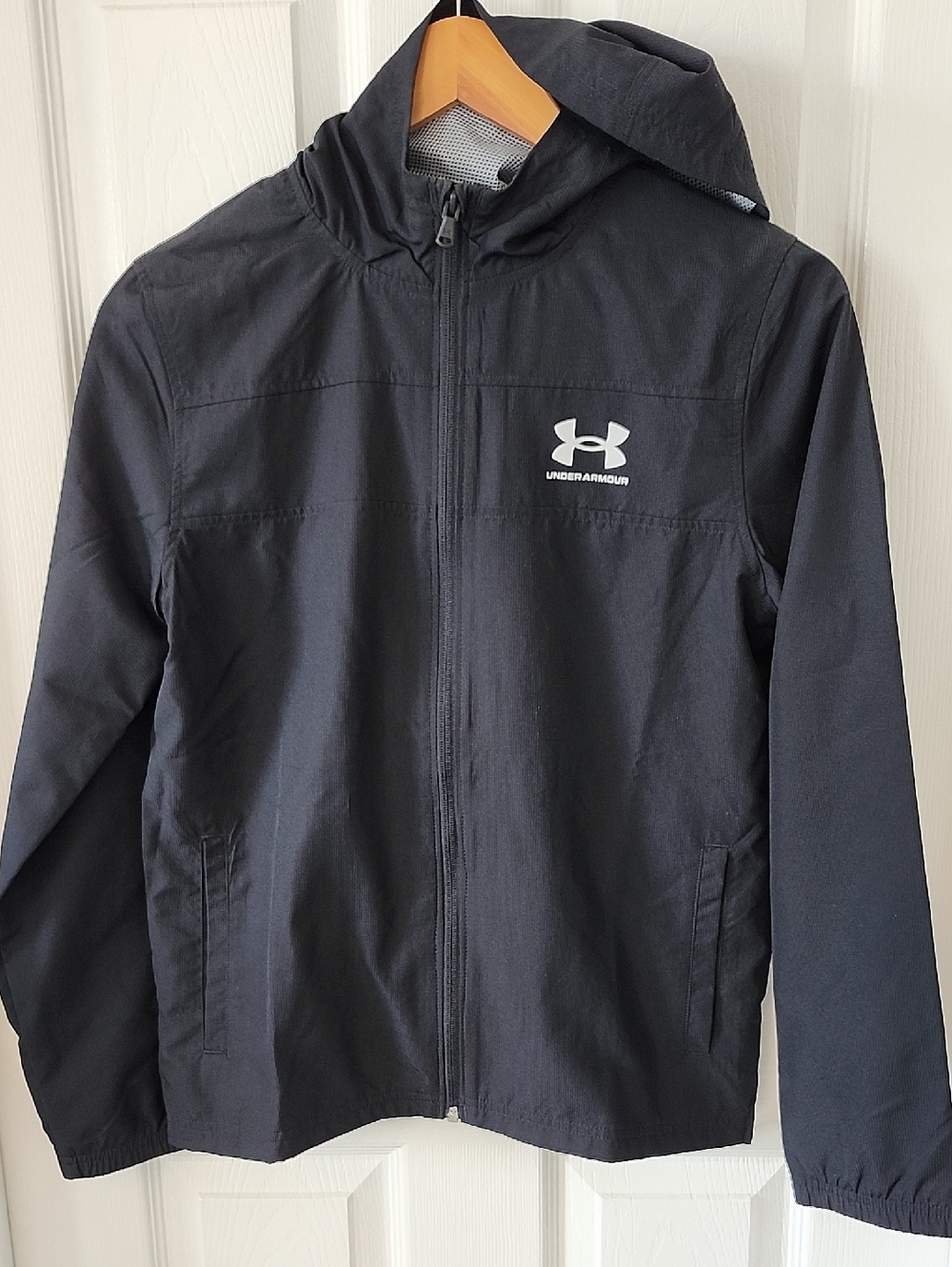 Under Armour Black Hooded Jacket with White Logo